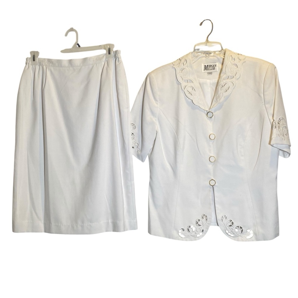 MORGAN MILLER Size 16 Elegant White Skirt Set with Cutout Details Special Event